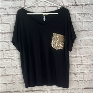 Luna Black Top with Gold Sequin Pocket